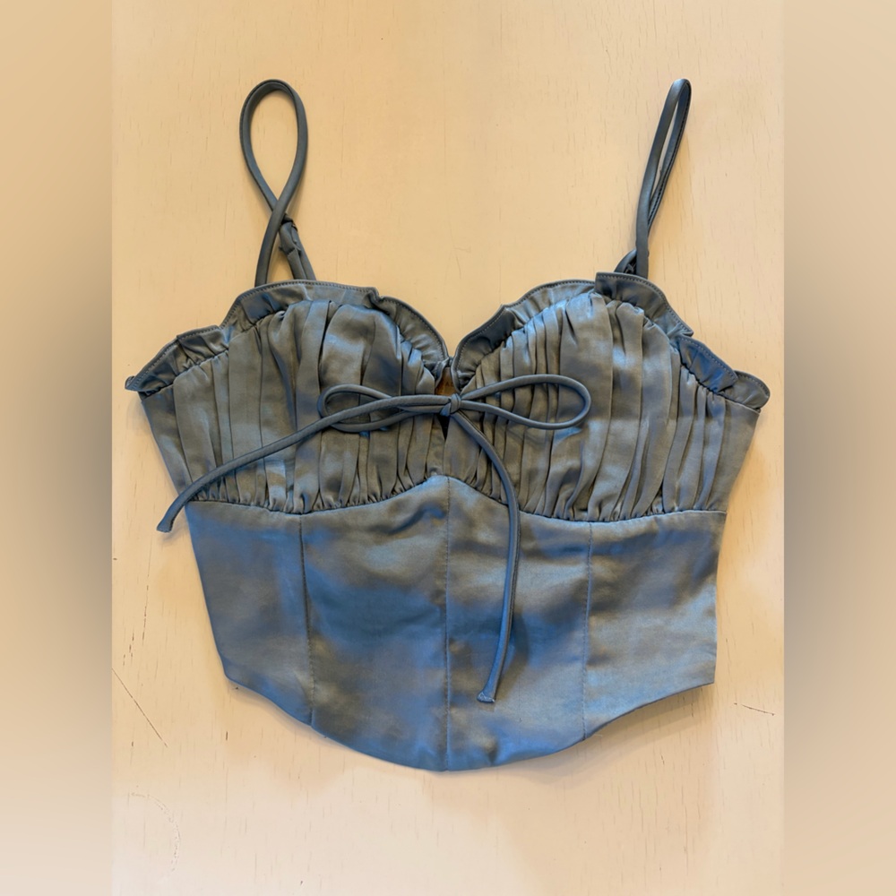 Altar’d State Blue Satin Ruched Crop Top XS Women’s